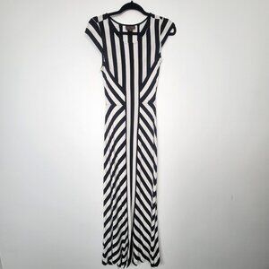 Trulli Black White Striped Maxi Dress Bodycon Mod Retro Minimalist